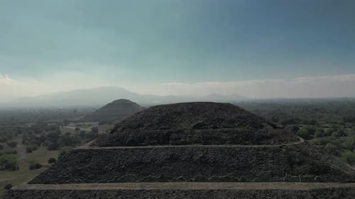 A cinematic shot of a 200 C.E. Teotihuacan Pyramids