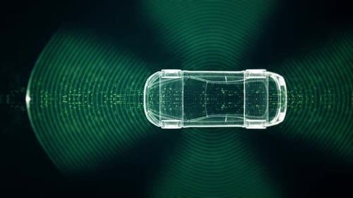 Futuristic Wireframe Car with Radar Waves Animation