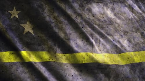 Grunge Waving Flag with Yellow Stripe and Stars
