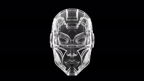 Futuristic Cybernetic Head Design In Wireframe Visualization