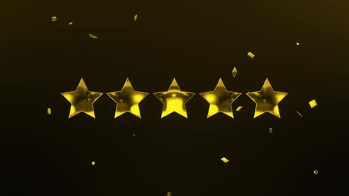 Five stars golden animation label tags for hotels, services, restaurants animation stars motion.
