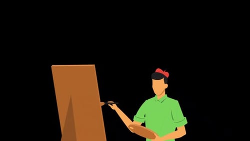 Artist Painting On Canvas Alpha Channel