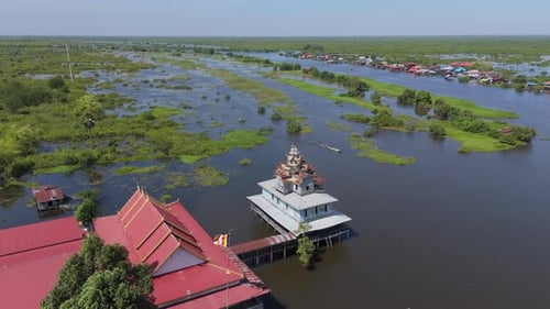 Wat Chheu Kgmao, black wood pagoda on the Tonle Sap, Cambodia.