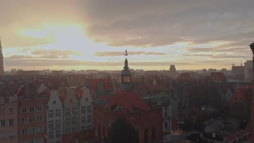 Sunset over the Tall Buildings of Gdansk, Poland
