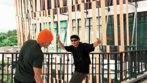 Group of stylish hipster dance and move foot step to hip-hop music. hiphop.