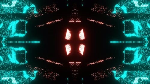 Neon lights forming symmetrical shapes on black background