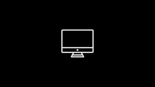 Synergy Collection: Animation of a computer in center over a black background