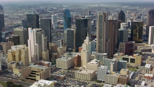 Aerial view of city panorama. Downtown with modern tall skyscrapers.