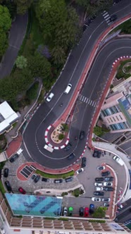Monte Carlo Monaco, Top Down Drone Shot of Famous Road Curve, Part of Racing Track