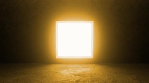 Lumière carrée lumineuse s'ouvrant dans une pièce sombre