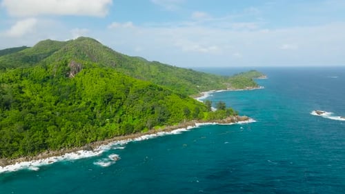 The Coast of Mahe Island with Jungle and Ocean Surf Seychelles Mahe