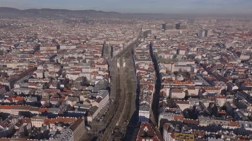 Aerial Panoramic View of Large City Fly Above Blocks of Buildings in Residential Urban Borough Wide