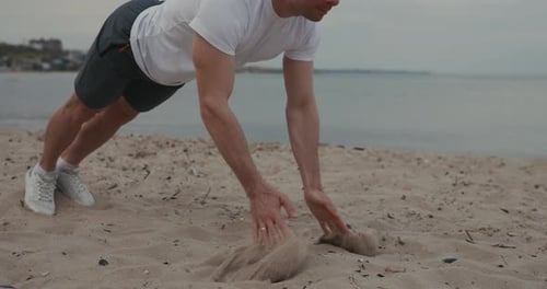Clap Pushups Exercise Man Doing Push Ups At The Beach At Slow Motion