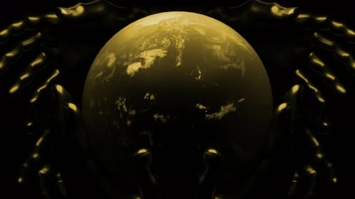 Schwarzer Hintergrund mit grünen und gelben Mustern. Entwerfen. Der beleuchtete Planet Erde