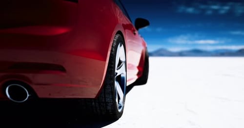 Dynamic Red Sports Car on Vast White Landscape