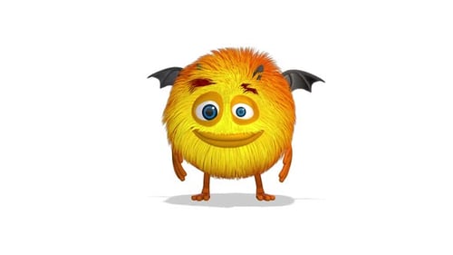 Cute Fuzzy Monster Character Blinking Loop Animation