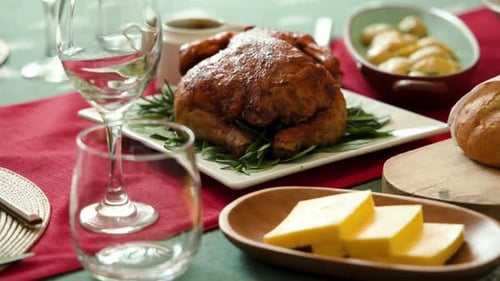 Holiday Feast: Festive Table Setting with Roasted Turkey