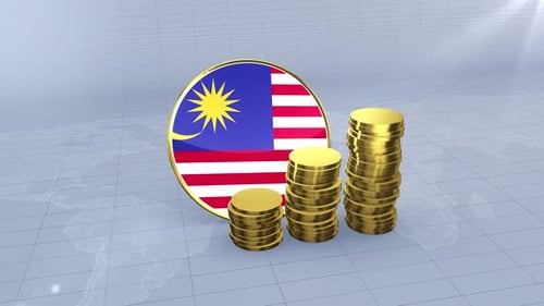 Malaysia Flag With Plain Gold Coins Tower