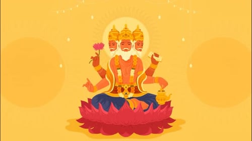 Lord Brahma Sitting on Lotus - Indian Hindu Creator God - Mythology