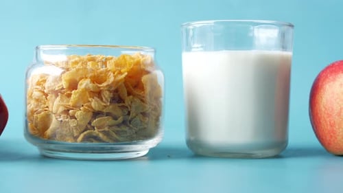 Healthy Breakfast: Corn Flakes, Milk, and Apple