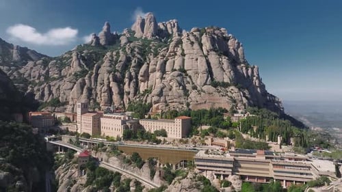 Aerial View of the Benedict Church Abbey of Monserrat From Barcelona Spain