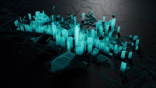 the holographic effect of the city that dynamically appears on the surface