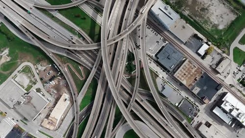 Famous Road Intersection with Traffic on Multiple Flyovers Drone Top Down Wide View
