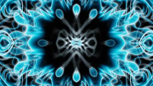 Abstract Snowflake Kaleidoscope Blue Neon Glow Slow Loop Animation