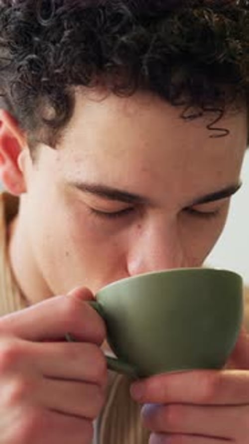 Coffee, relax and businessman in office in morning for thinking, planning and ideas with project