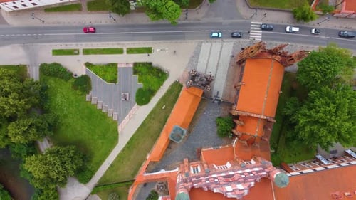 Above View Of St. Anne's Church And Bernardine Church In The Old Town of Vilnius, Lithuania. Aerial