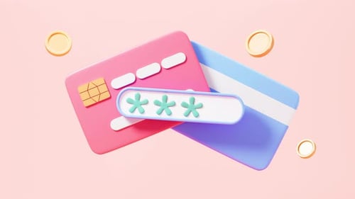 Cartoon bank card and information encryption concepts, 3d rendering.