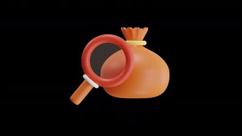 3D Illustration of Money Bag and Magnifying Glass for Financial Audit and Analysis