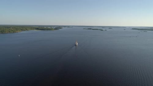 Aerial View of Sailboat Yacht Sailing Blue Sea Bay Beautiful Summer Seascape