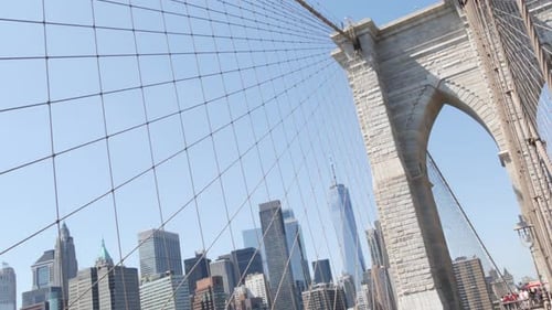 Brooklyn Bridge Cables Manhattan Downtown New York City Skyline Financial District Cityscape