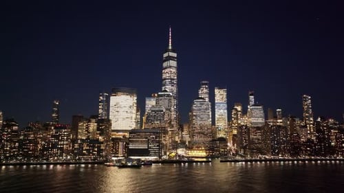 Night View of New York Skyline At Manhattan In New York United States.