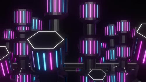 Cyan And Pink And White Rotating Mechanism Background Vj Loop In HD