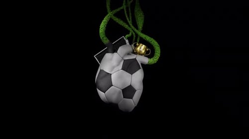 Animated Soccer Ball Heart with Trophy and Grassy Veins