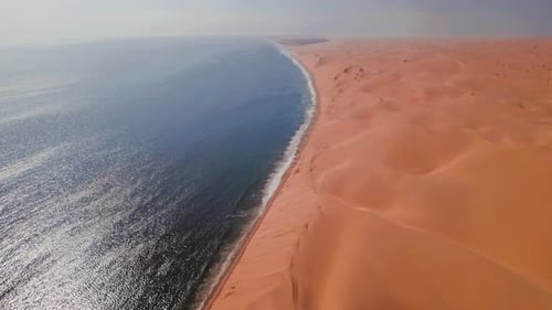 Aerial Drone Where Desert Meets the Ocean Sandwich Harbour Namibia Africa