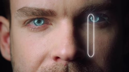 Close Up of Man's Face with Futuristic Scan