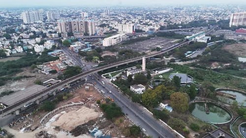 Aerial Footage of Chennai Featuring an Elevated Metro Track