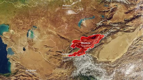 Kyrgyzstan Map Highlight with Country Borders and Capital City Reveal
