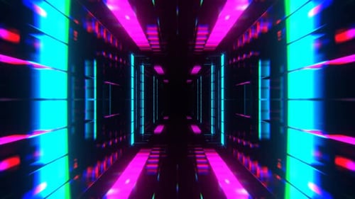 Cyan And Pink Cyber Tunnel With Glowing Neon Squares Background Vj Loop In 4K