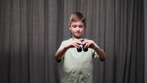Curious Child Exploring with Binoculars Discovering New Worlds