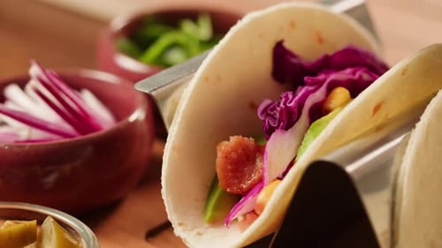 Sour Cream Poured Over Taco Close Up