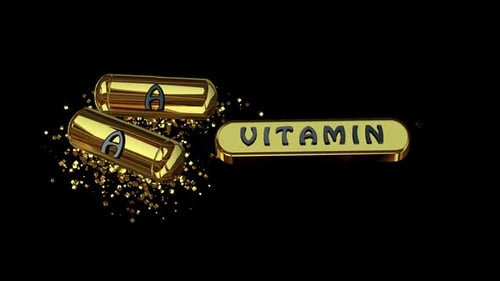 Animation with Golden Pills of Vitamin A, Alpha Channel, 3D Render
