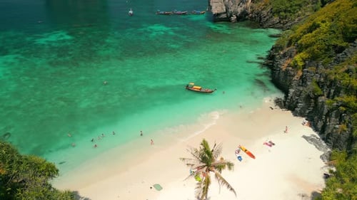 Aerial View Of Paradise Beach And Turquoise Sea On Phi Phi Island Thailand