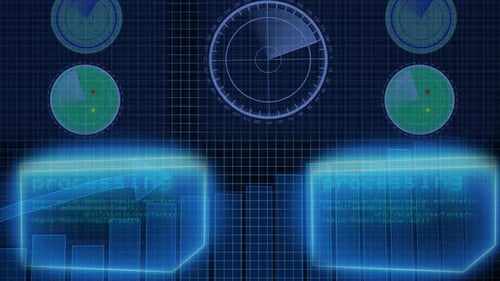 Futuristic Digital HUD Interface with Animated Data Processing