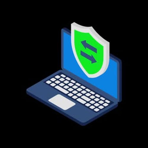 Notebook de segurança cibernética com animação Transfer Shield