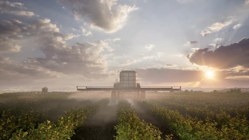 Farming Tractor Plowing And Spraying On Field