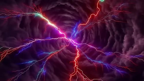 Abstract Multicolored Lightning Storm Energy Vortex Animatio